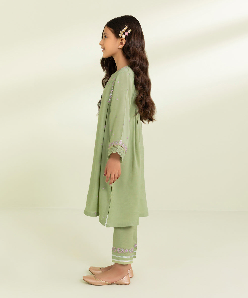 2-Piece Embroidered Raw Silk Suit for Women