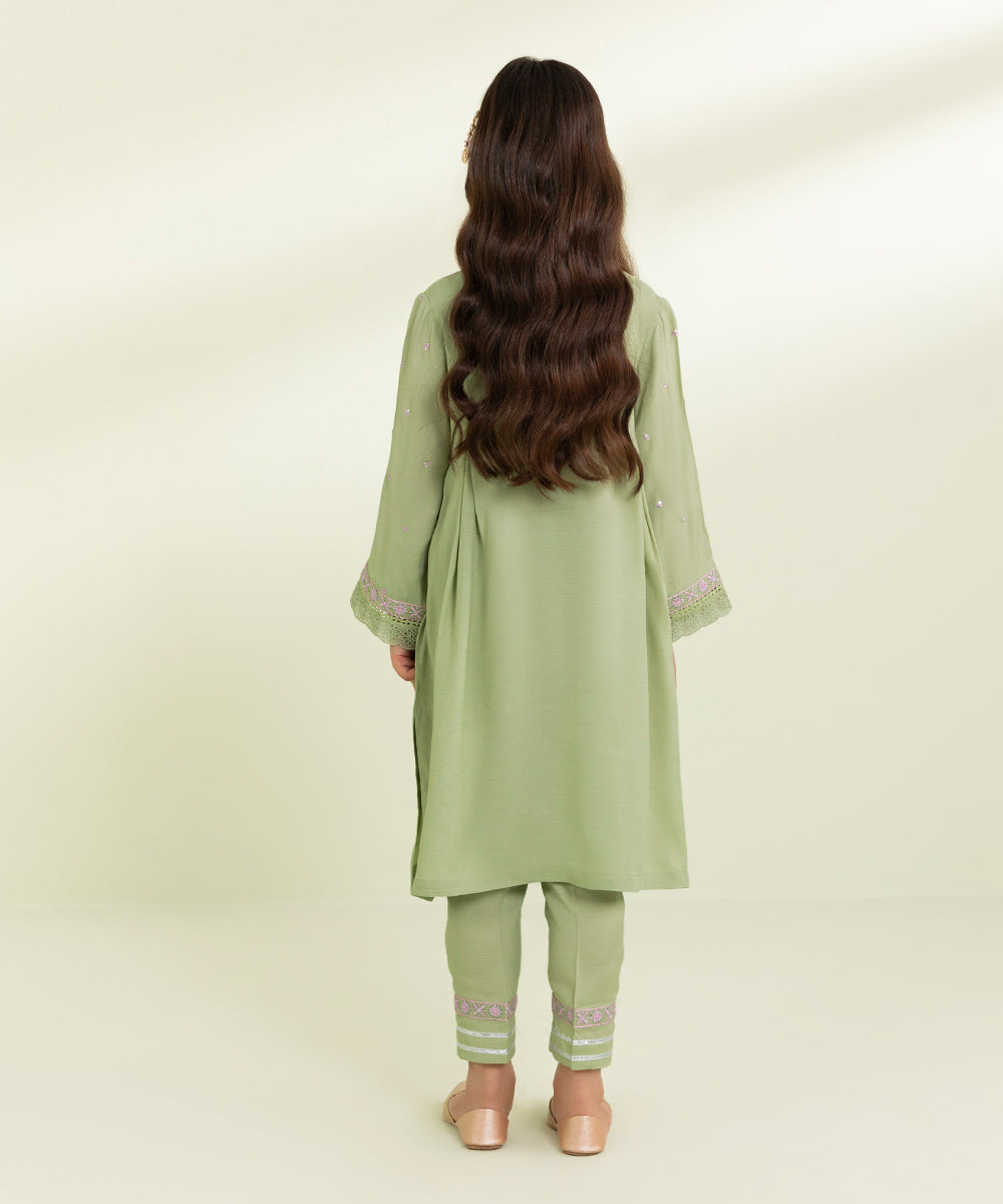 2-Piece Embroidered Raw Silk Suit for Women