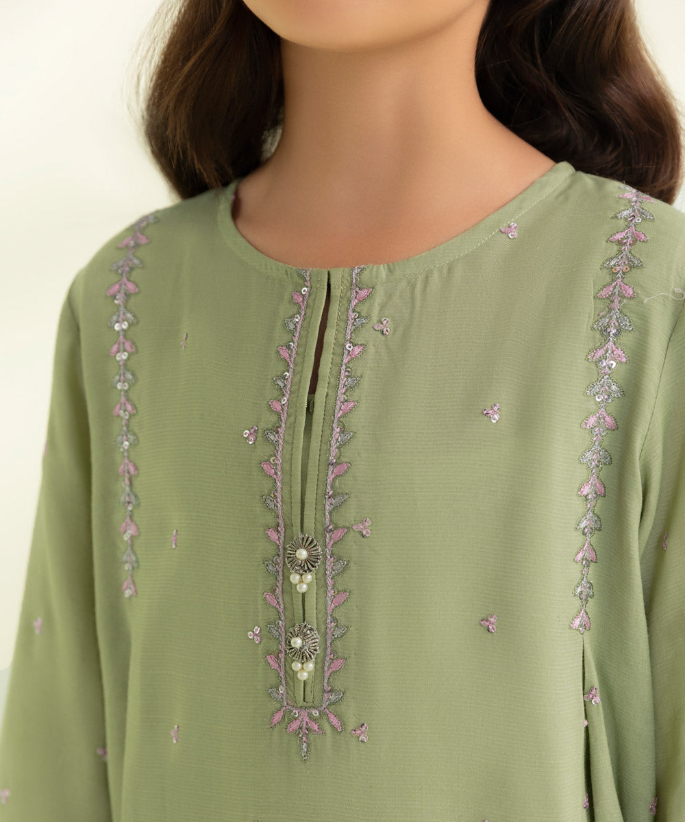 2-Piece Embroidered Raw Silk Suit for Women