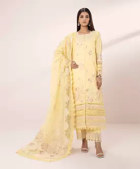 3-Piece Cotton Satin Suit with Embroidery.