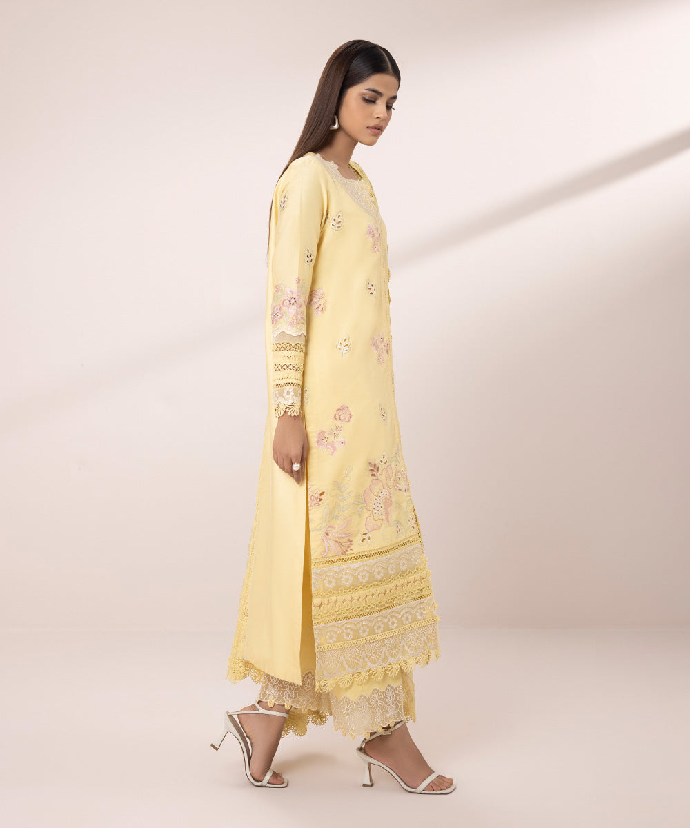 3-Piece Cotton Satin Suit with Embroidery.