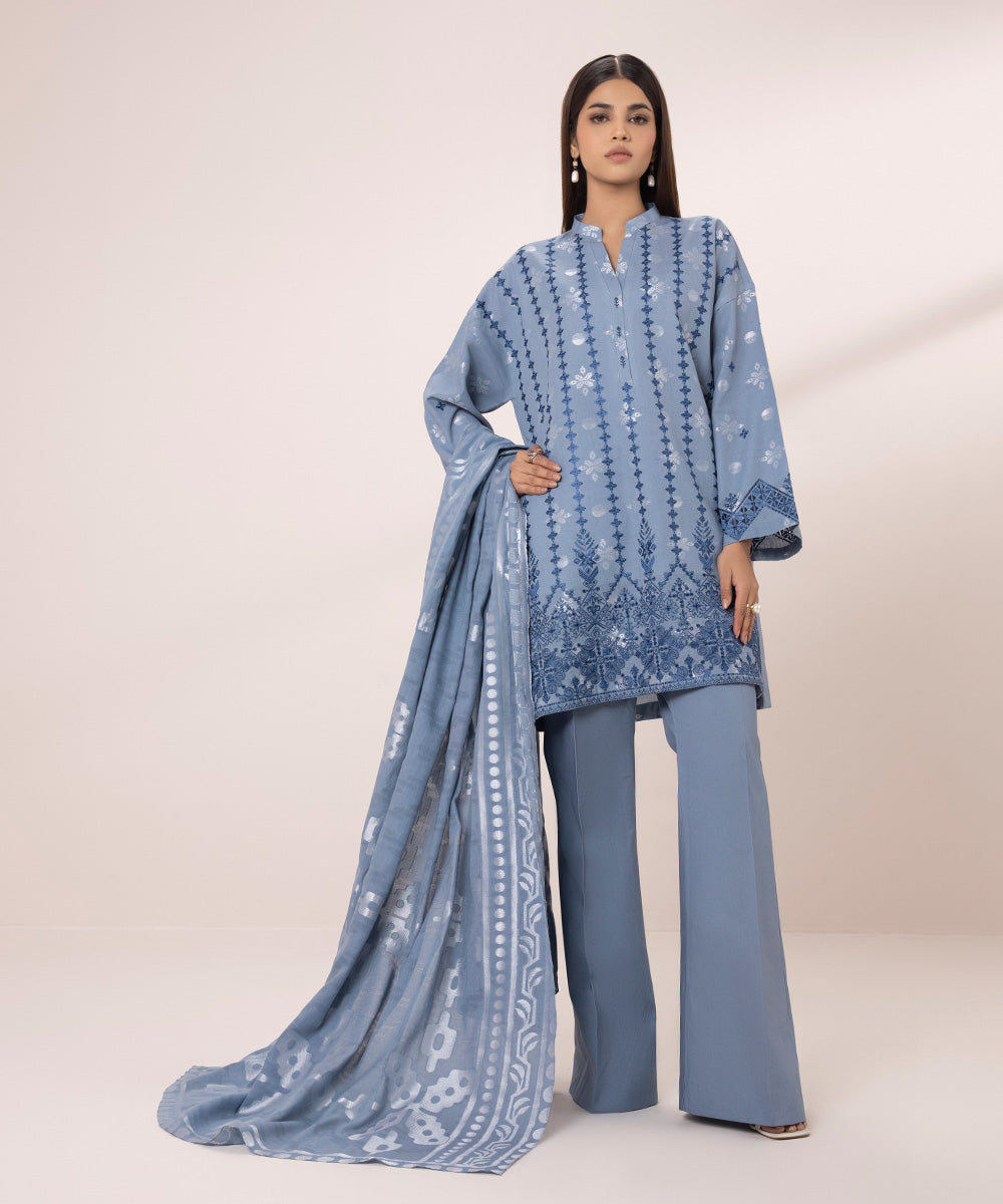 3-Piece Embroidered Jacquard Suit