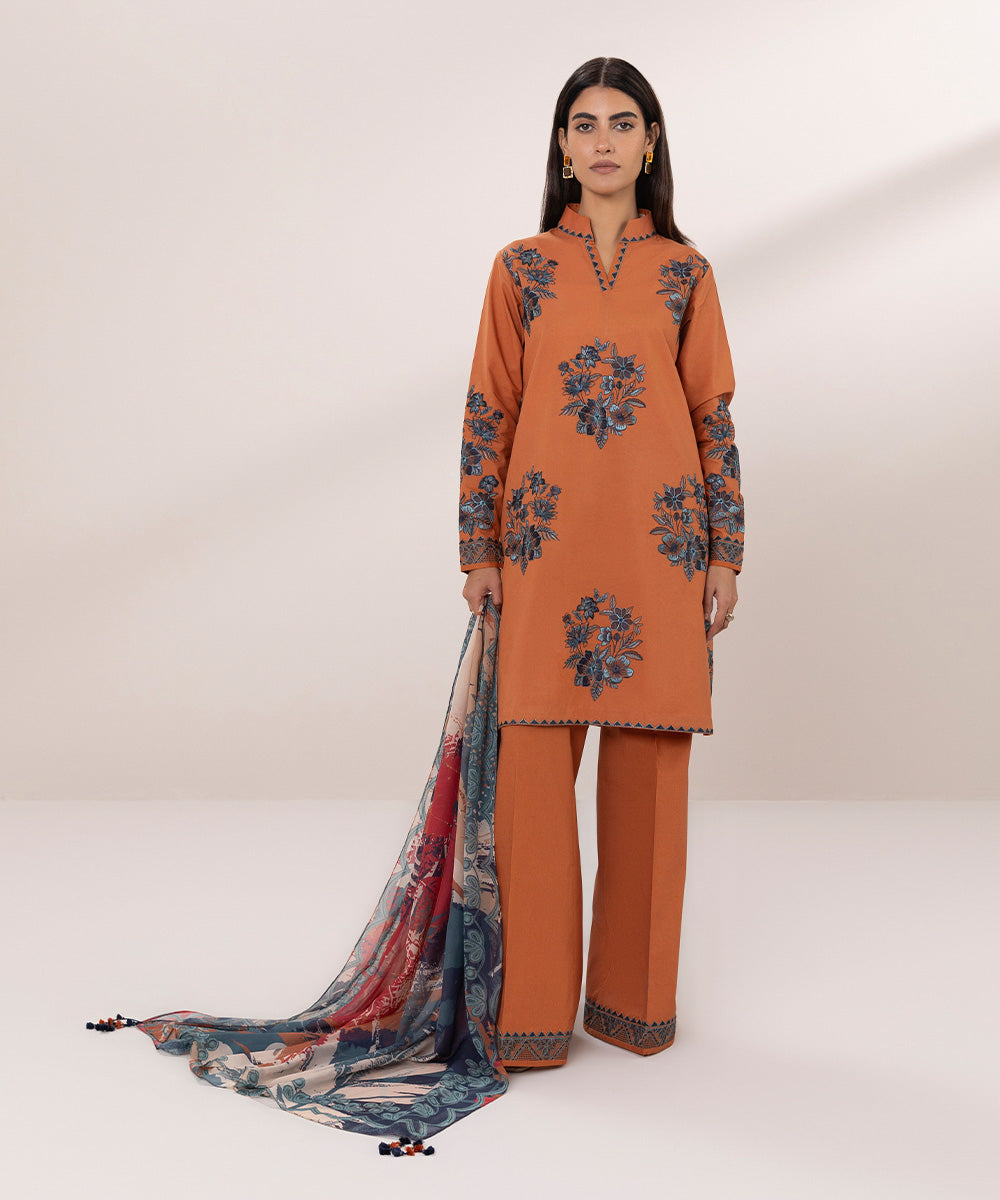 3 Piece - Embroidered Lawn Suit - Embroidered Lawn Suit - 3 Piece | High Quality | Latest Designs