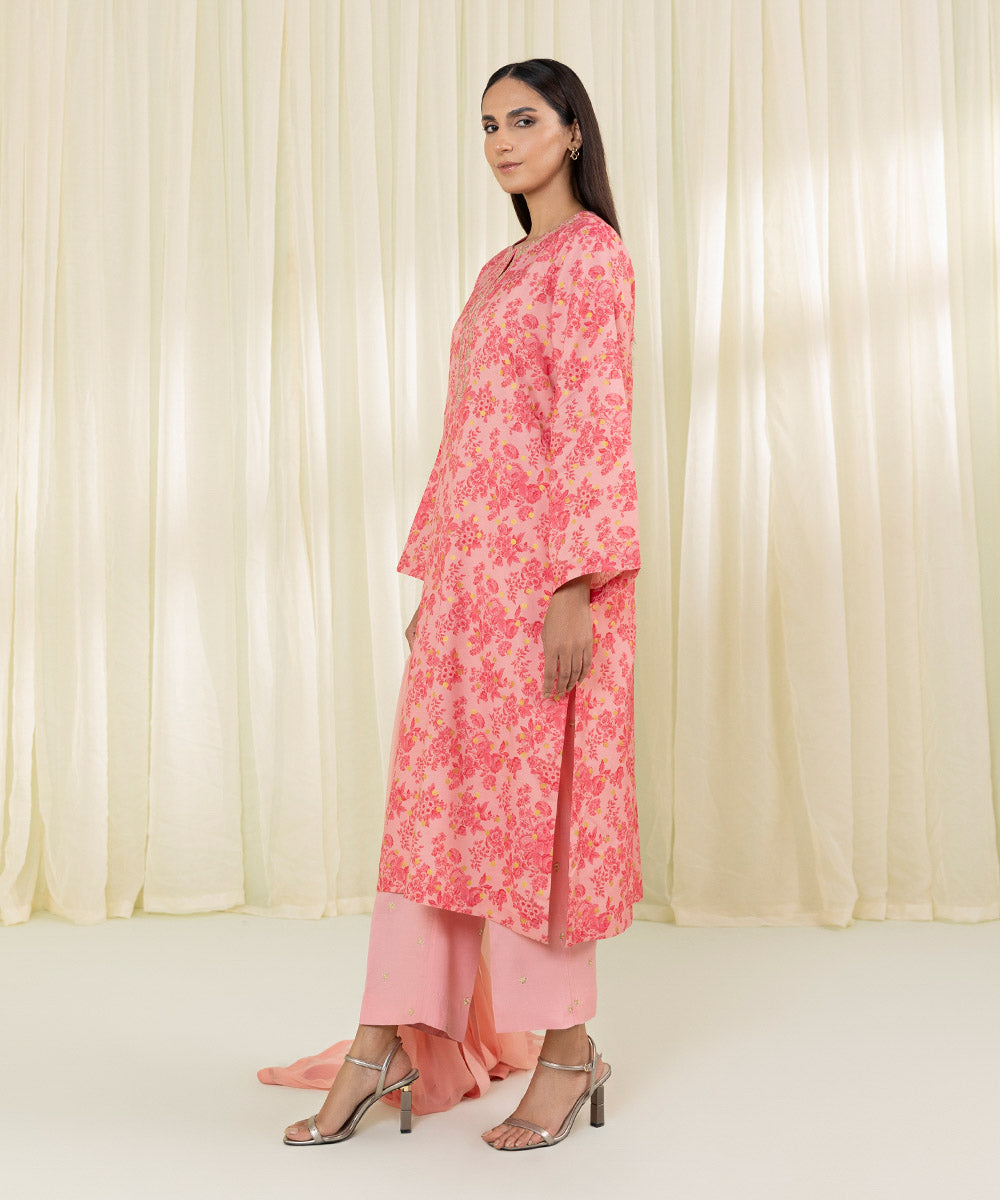 3 Piece Embroidered Raw Silk Suit