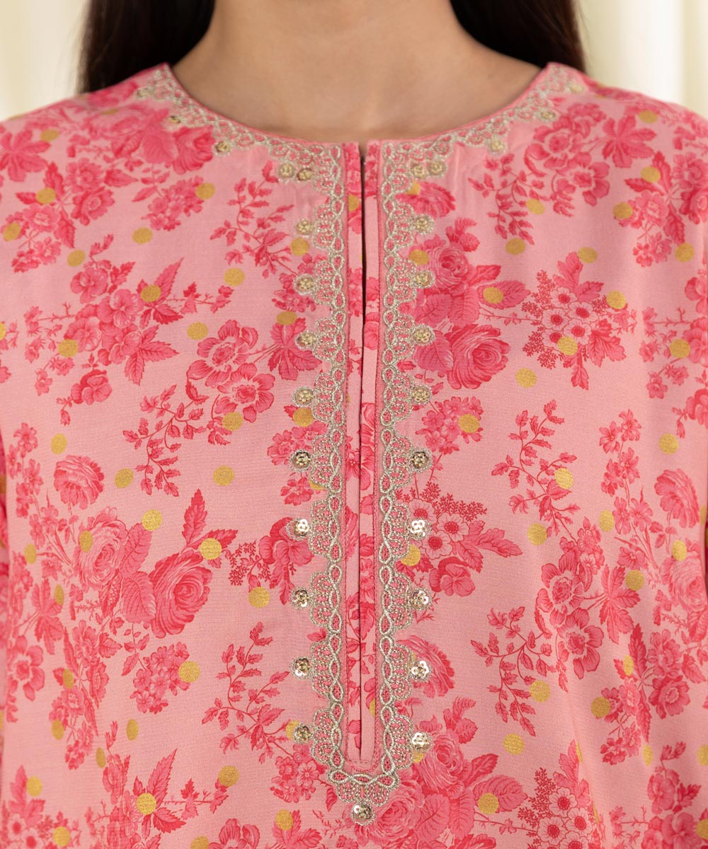 3 Piece Embroidered Raw Silk Suit