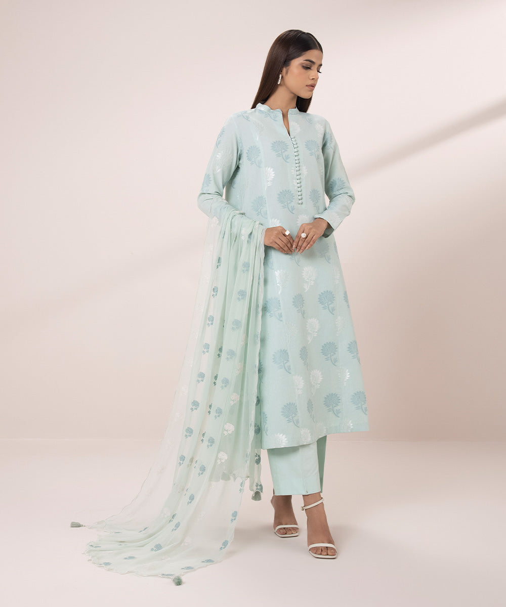 3 Piece Jacquard Suit with Embroidery