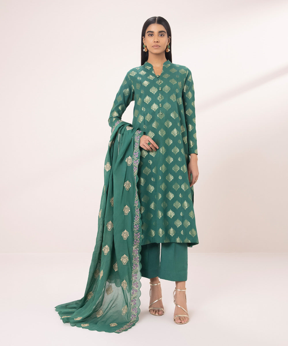 3 Piece Jacquard Suit with Embroidery