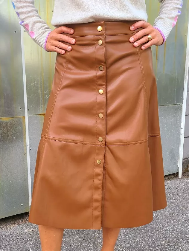 6531 Camel Faux Leather Skirt