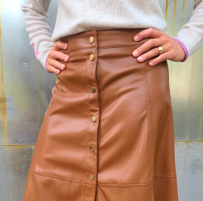 6531 Camel Faux Leather Skirt