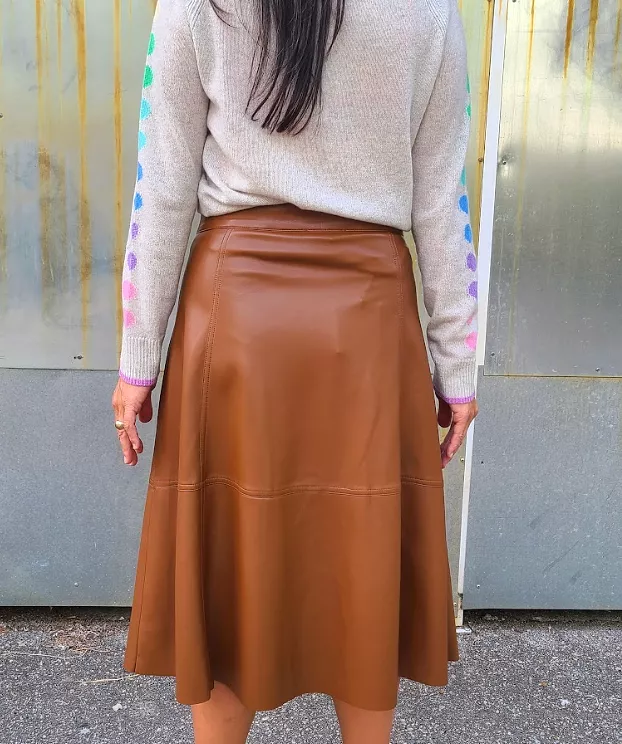 6531 Camel Faux Leather Skirt