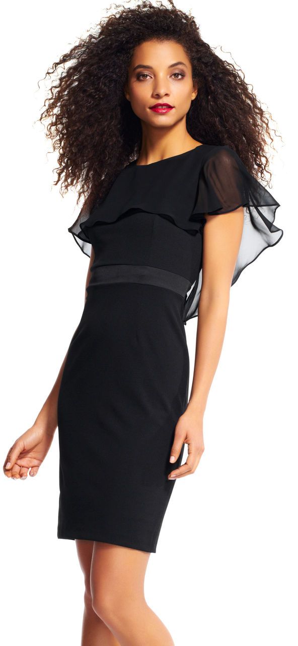 Adrianna Papell Little Black Dress with Sheer Ruffle Cape - AP1D100542