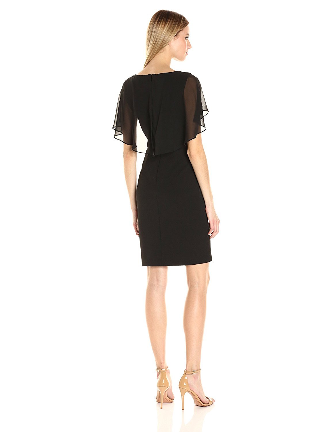 Adrianna Papell Little Black Dress with Sheer Ruffle Cape - AP1D100542