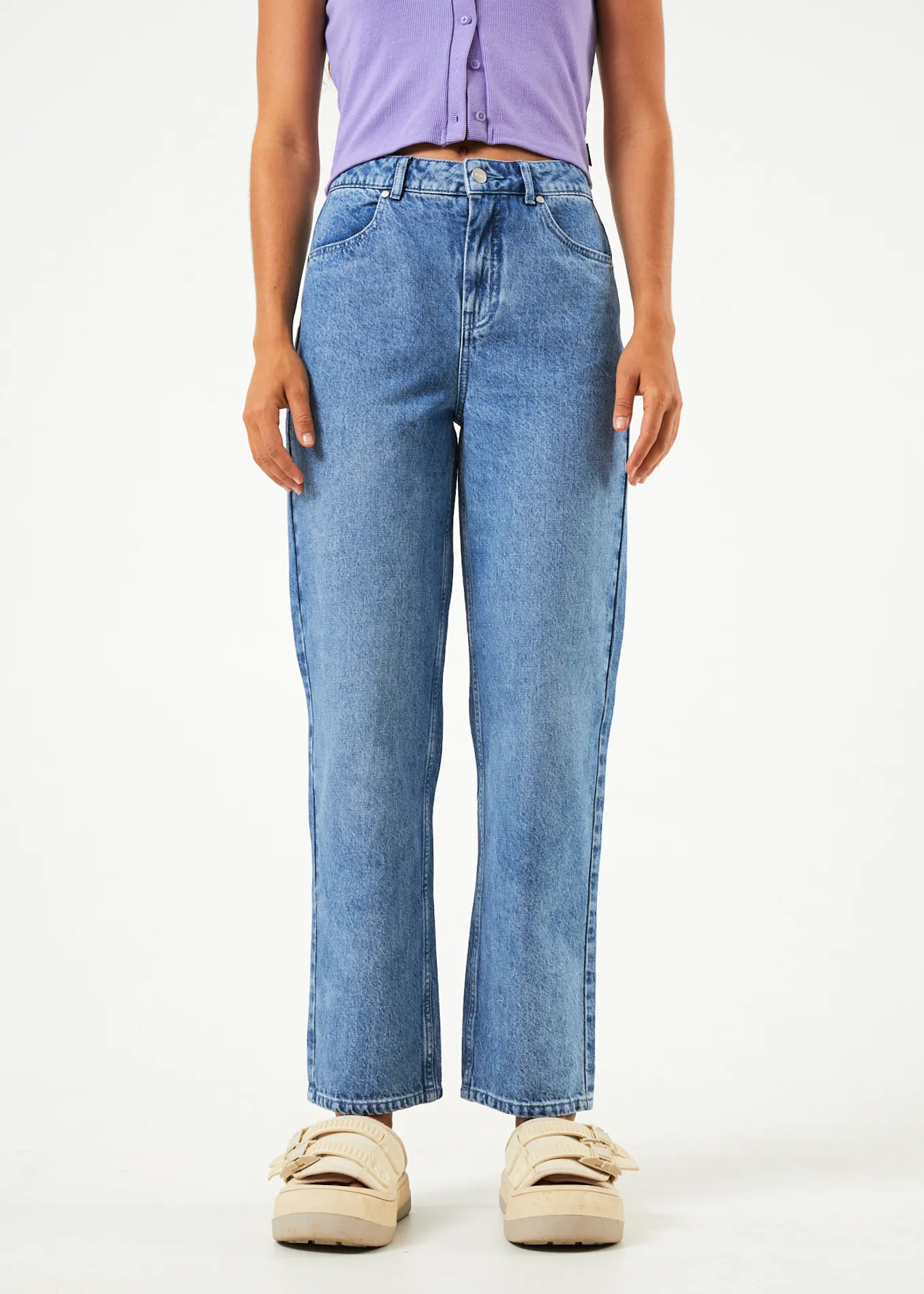 AFENDS Shelby Denim Wide Leg Jeans - Long Length, Worn Blue