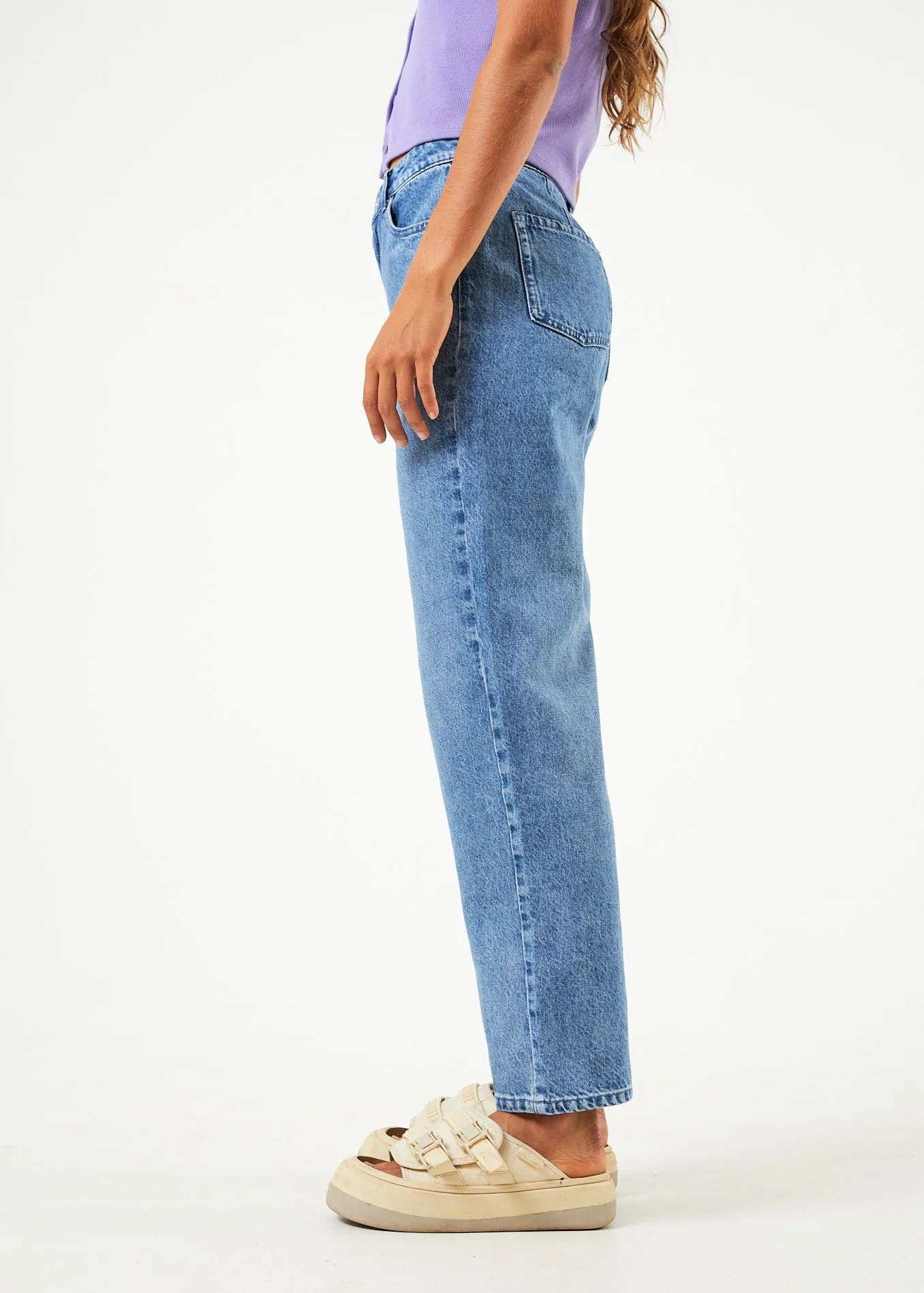 AFENDS Shelby Denim Wide Leg Jeans - Long Length, Worn Blue