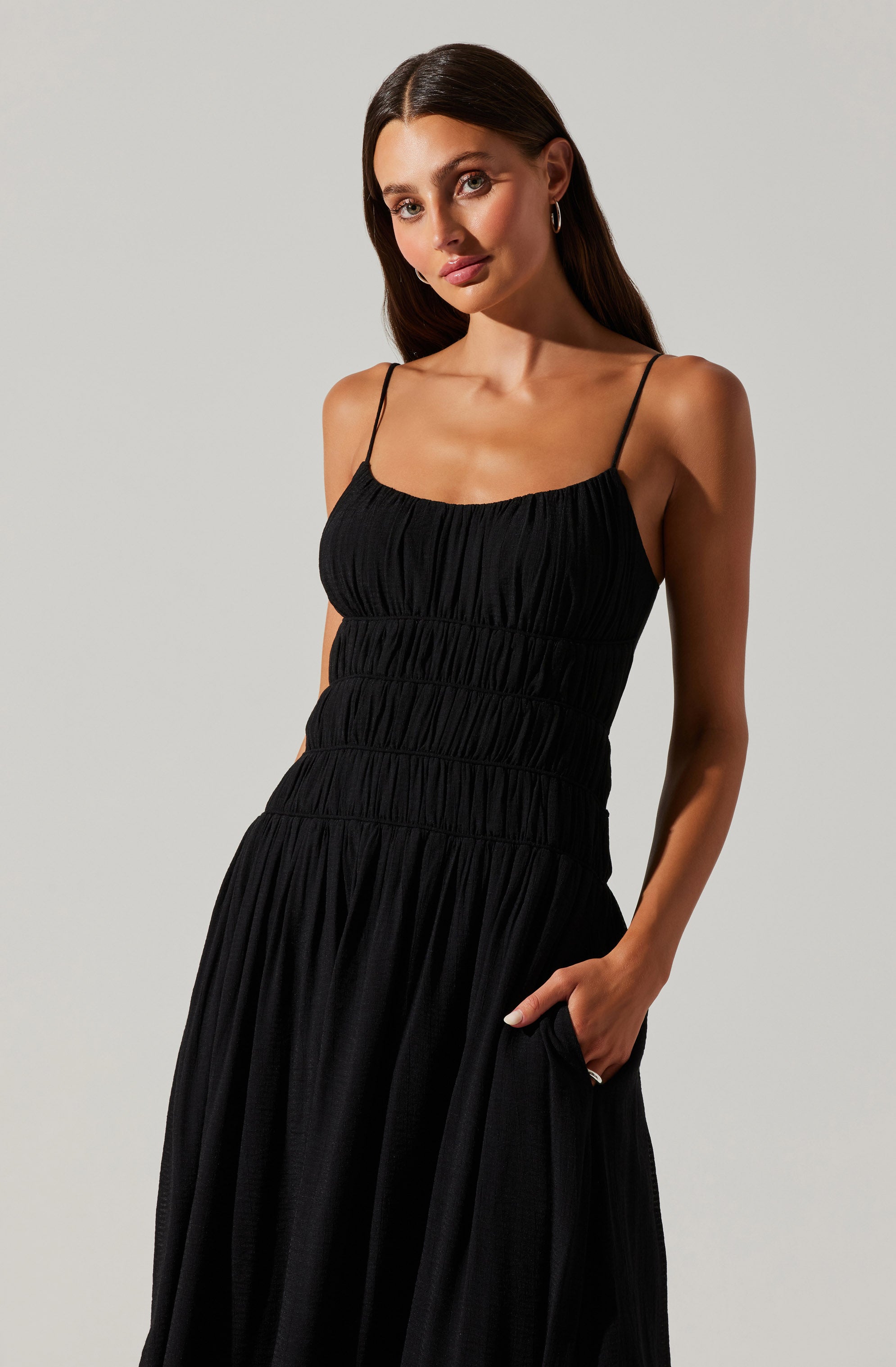 Andrina Smocked Midi Dress - Google SEO Results: Tiered Ruffle Midi Dress with Smocked Bodice