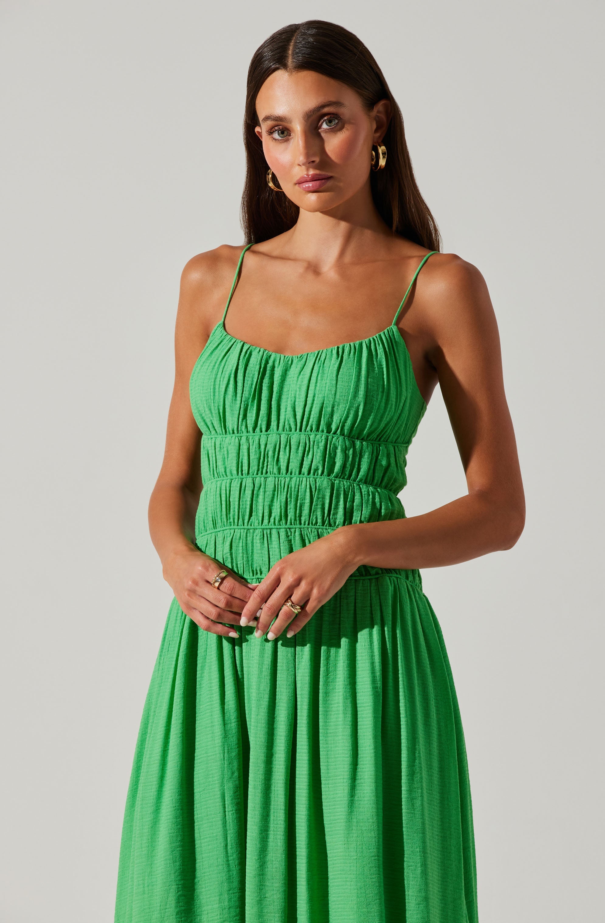 Andrina Smocked Midi Dress - Google SEO Results: Tiered Ruffle Midi Dress with Smocked Bodice