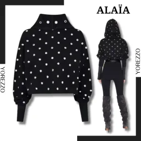 Azzedine Alaia polka dot ribbed street style cotton long sleeve.