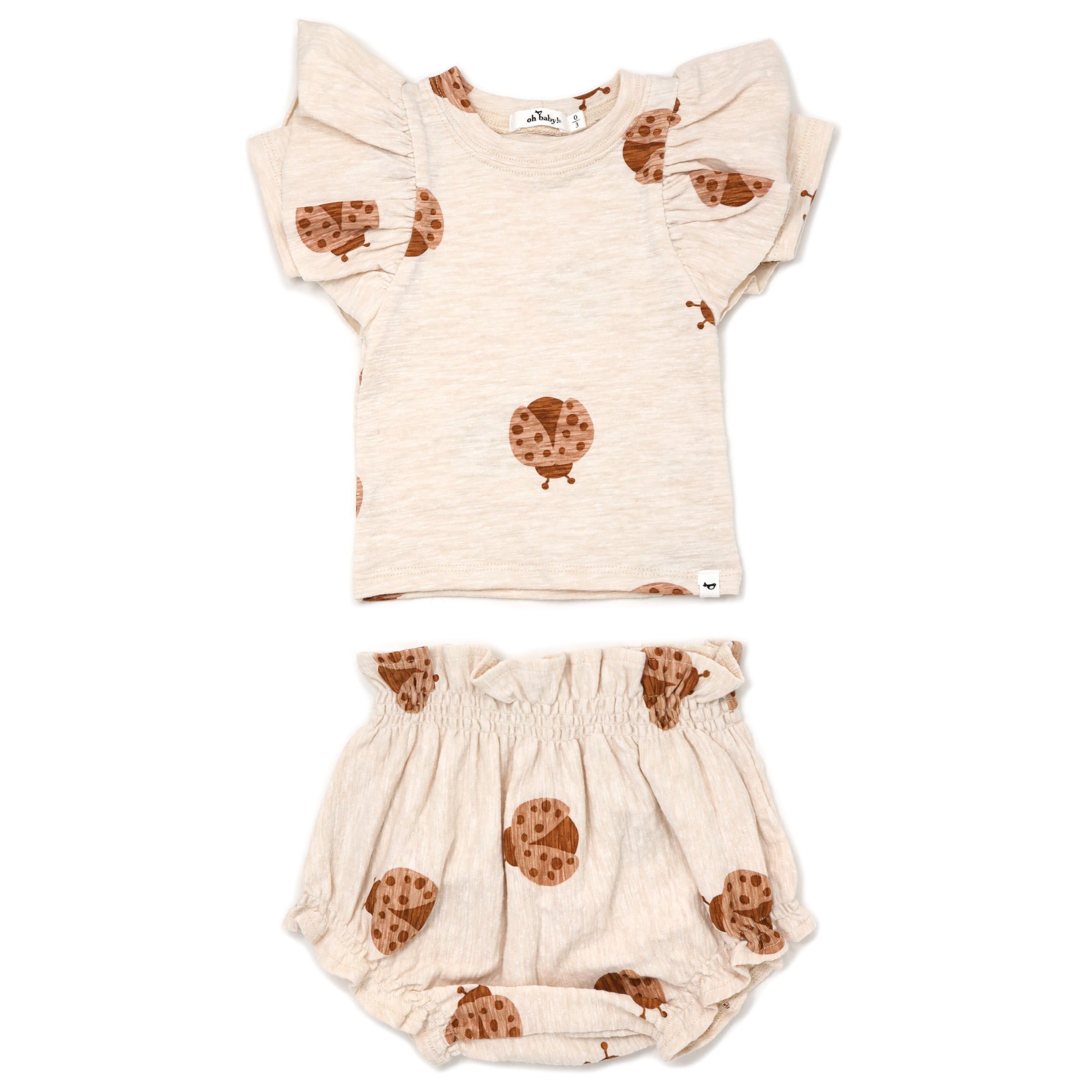 Baby Butterfly Short Sleeve Tee and Tushie Set Ladybug Print Sand Heather