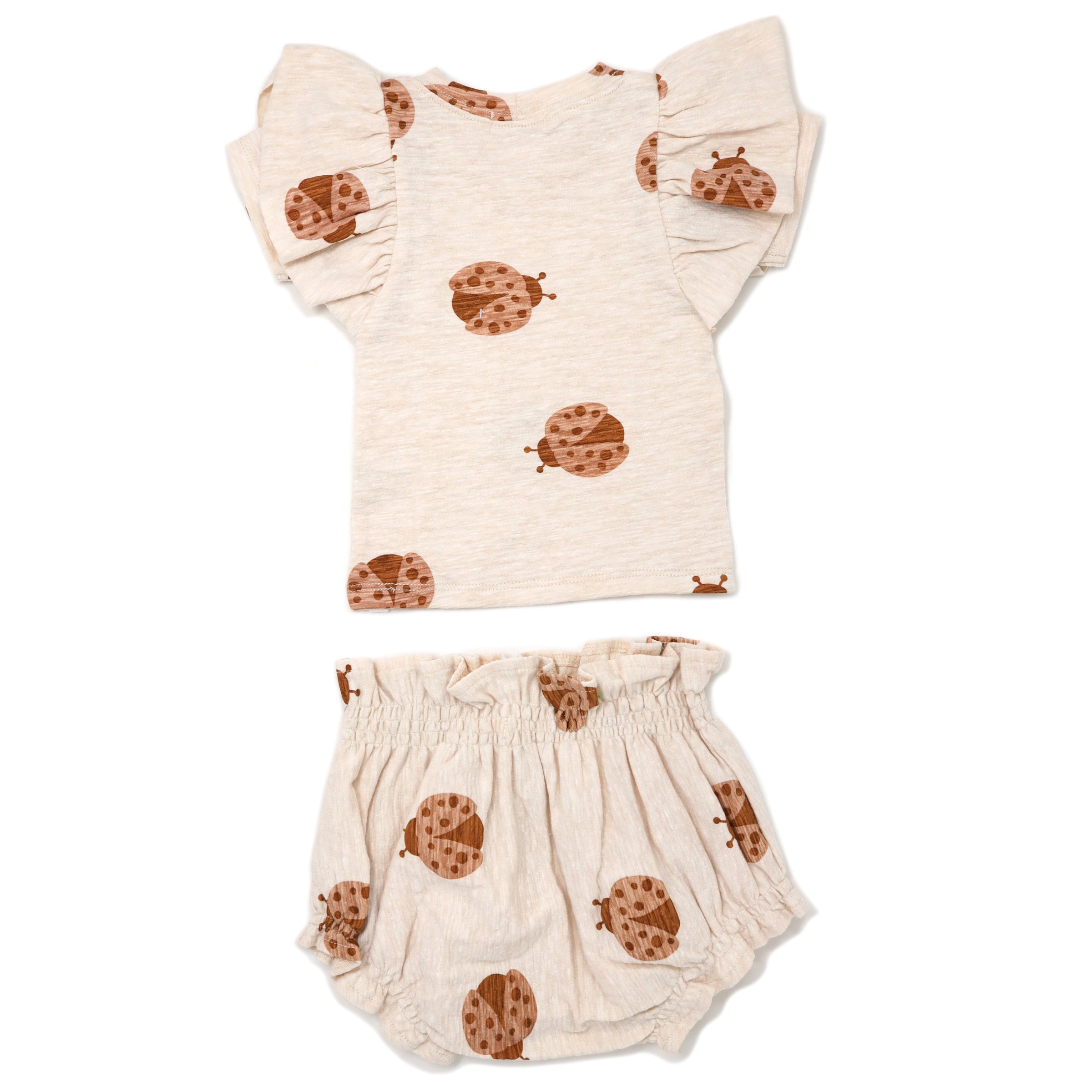 Baby Butterfly Short Sleeve Tee and Tushie Set Ladybug Print Sand Heather