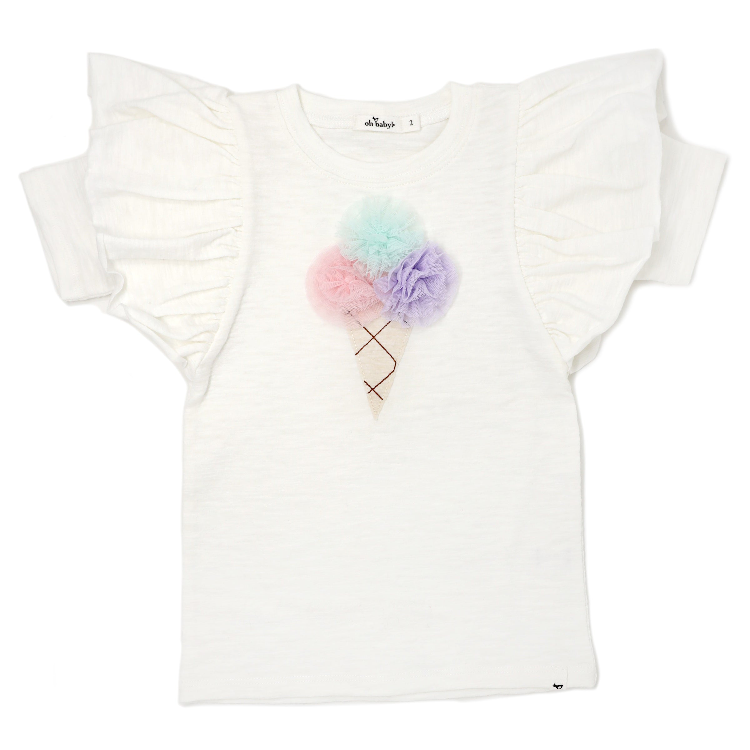 Baby Butterfly Sleeve Short Sleeve Tee - Tulle Ice Cream - Oyster Heather