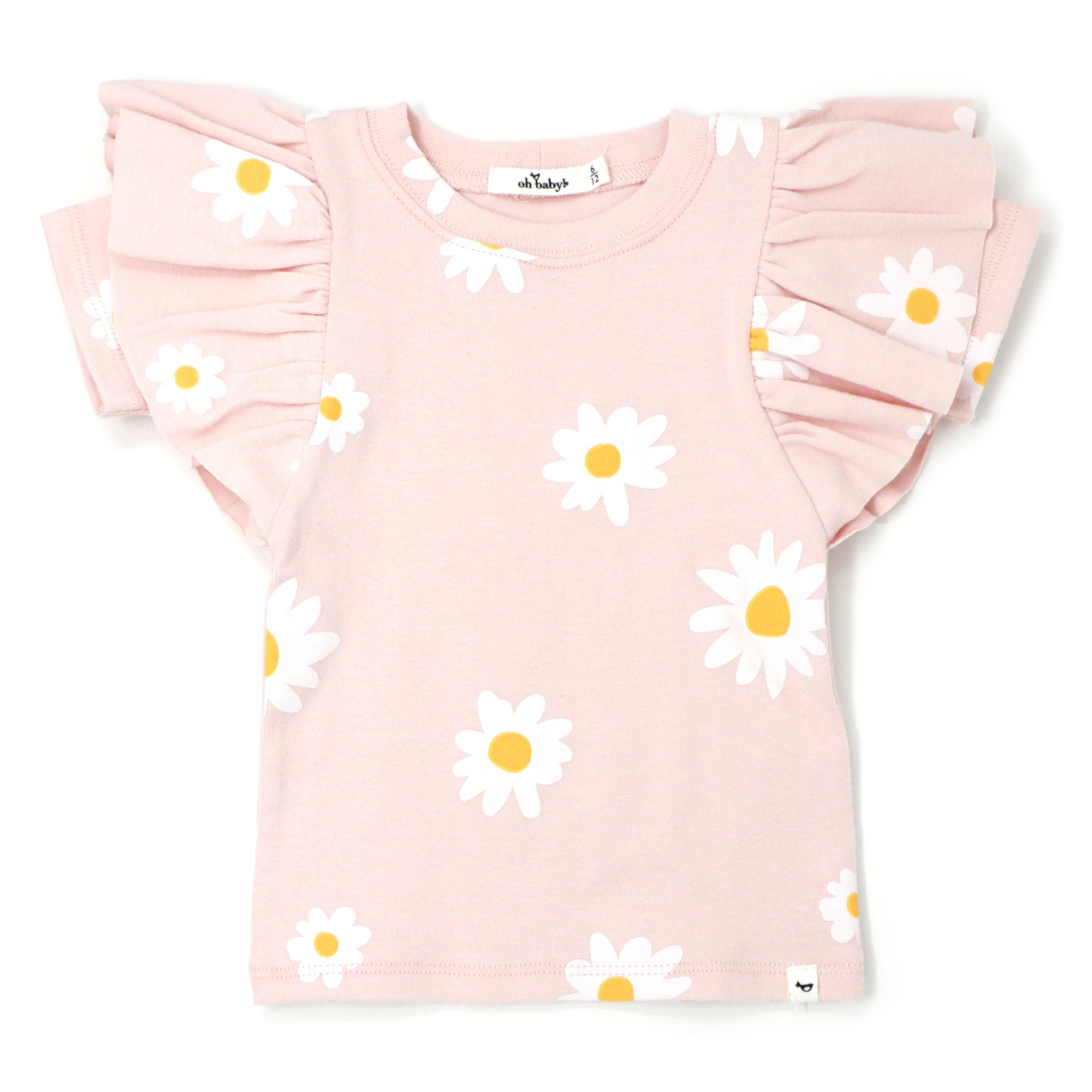 baby butterfly sleeve short sleeve tee white daisies pale pink