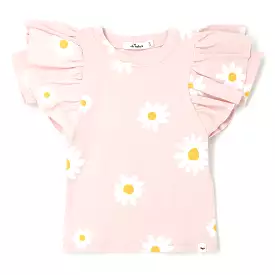 baby butterfly sleeve short sleeve tee white daisies pale pink