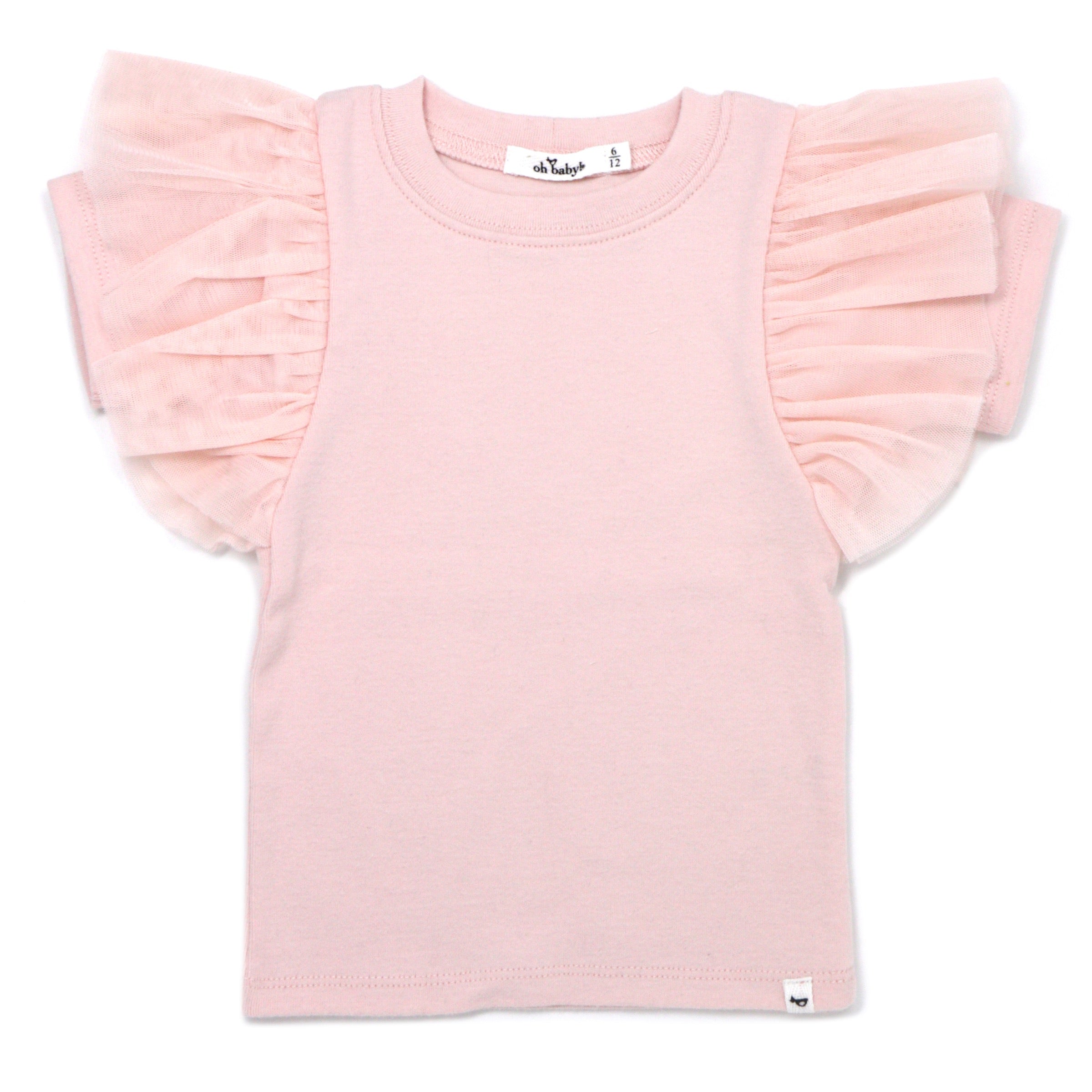 baby Butterfly Sleeve Short Sleeve Tee with Mesh Pale Pink