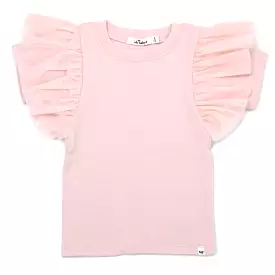 baby Butterfly Sleeve Short Sleeve Tee with Mesh Pale Pink