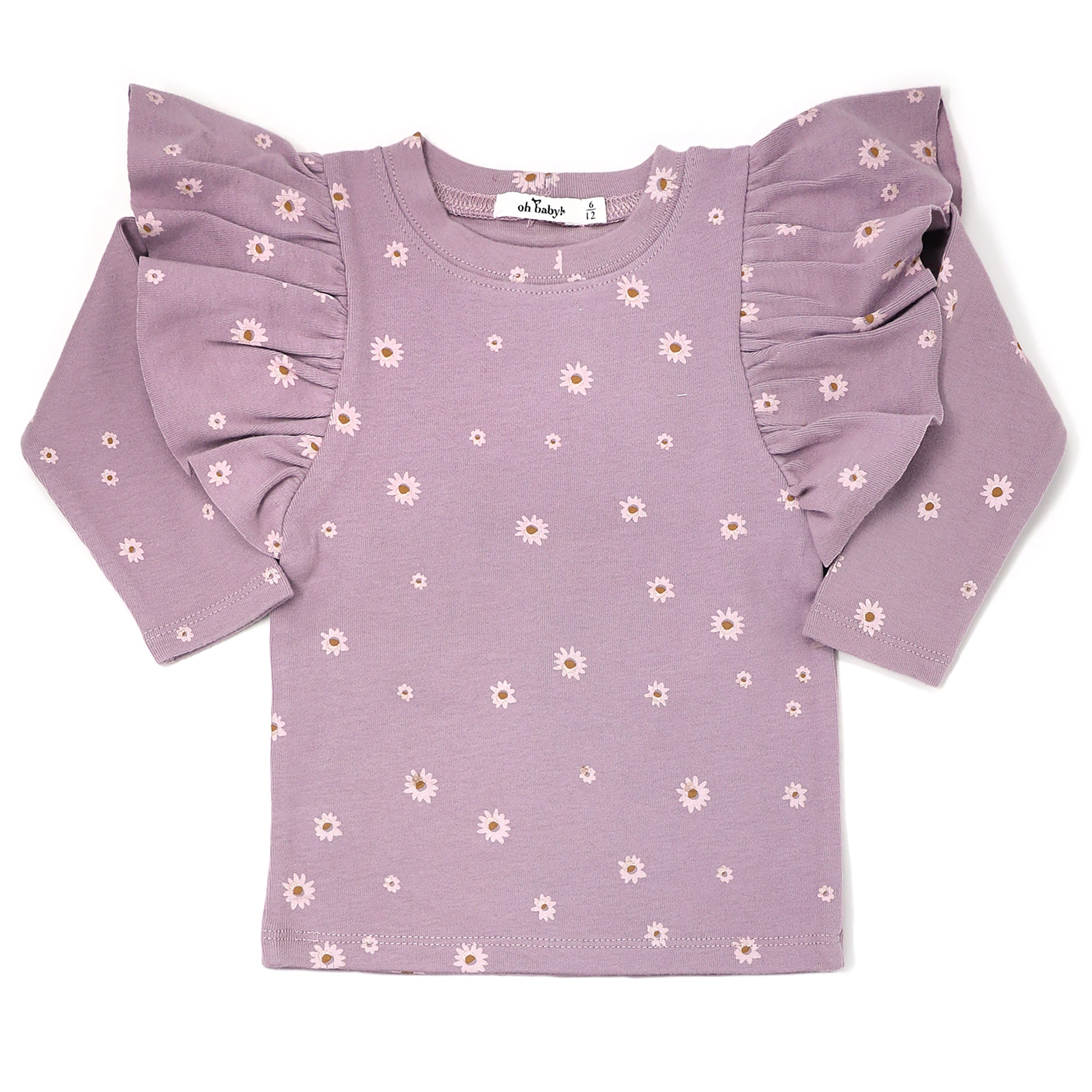 baby pink daisies butterfly sleeve long sleeve tee dusty lavender