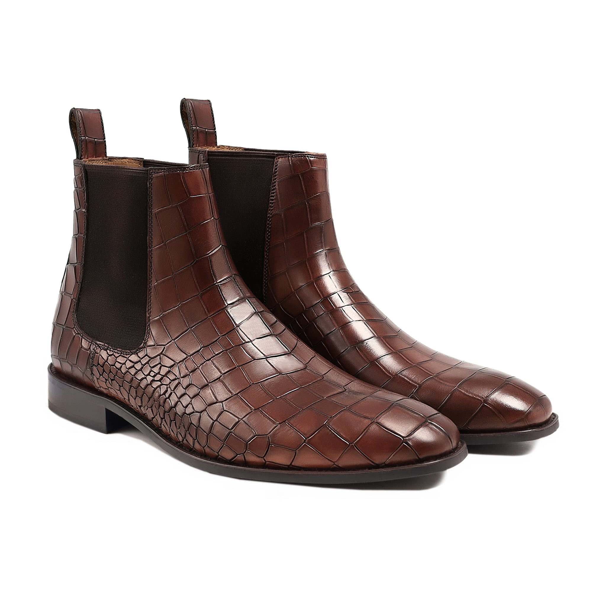 Bardan brown crocodile Chelsea boots