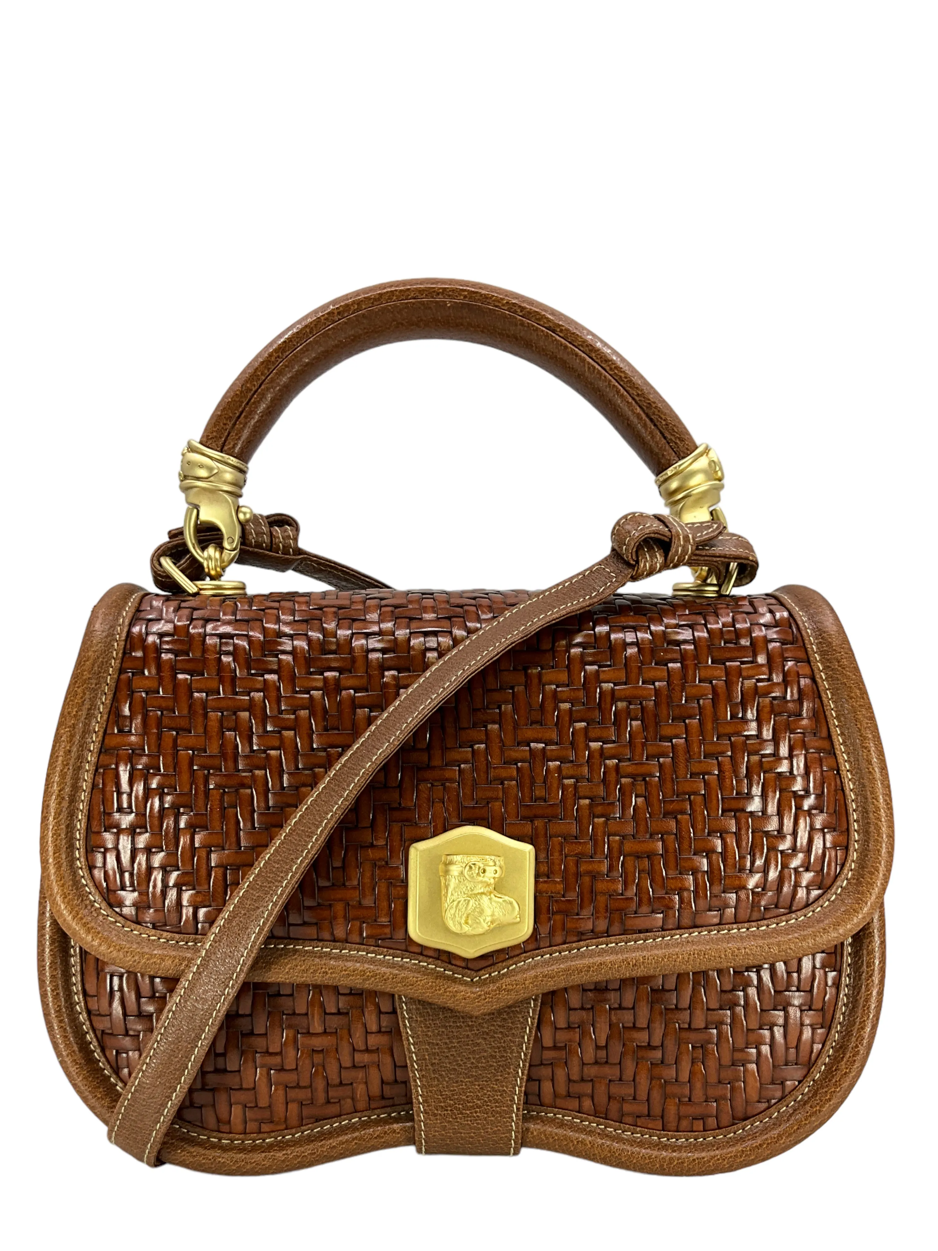 Barry Kieselstein-Cord Dog Head Satchel Bag with Woven Leather Strap