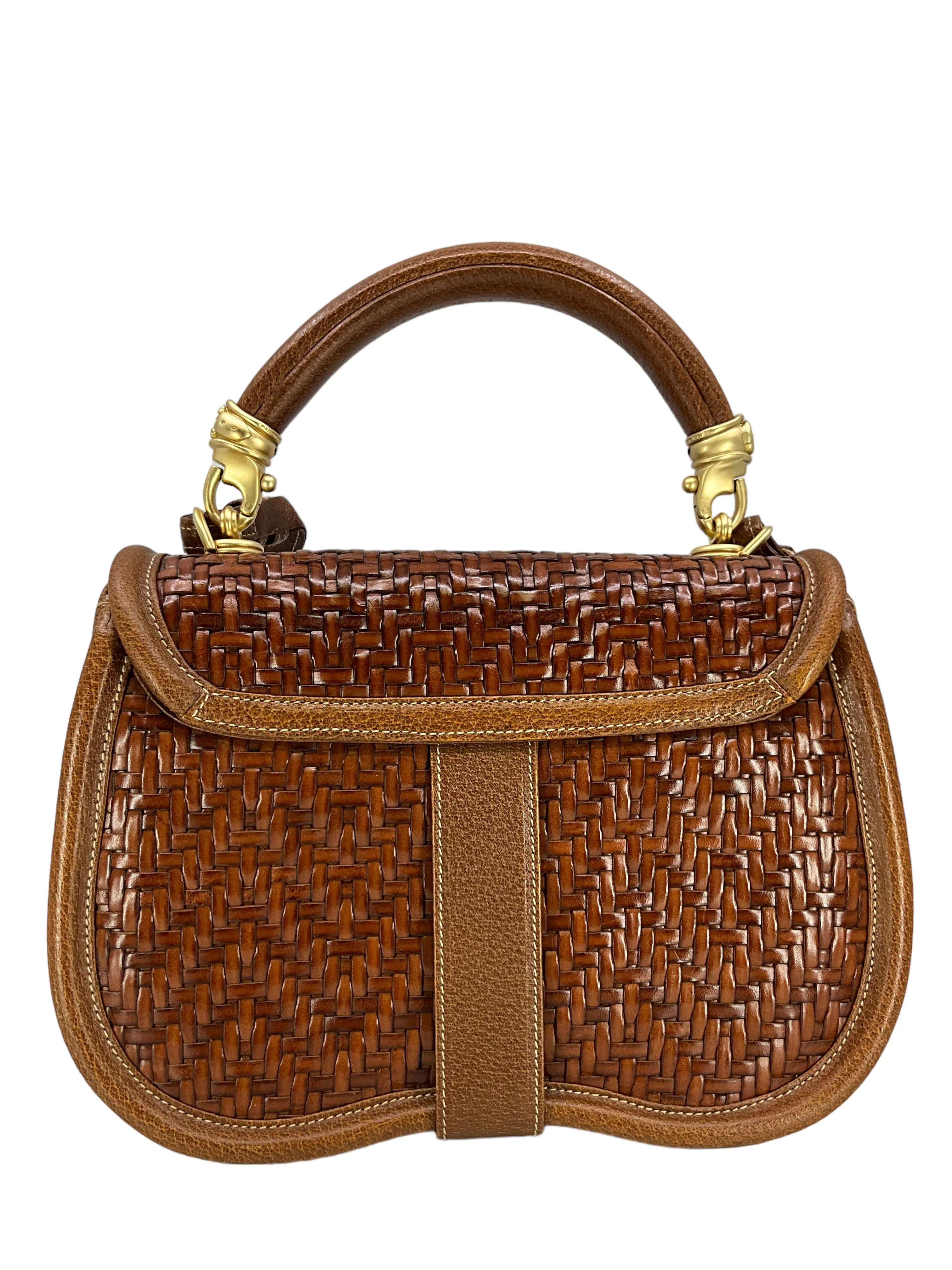 Barry Kieselstein-Cord Dog Head Satchel Bag with Woven Leather Strap