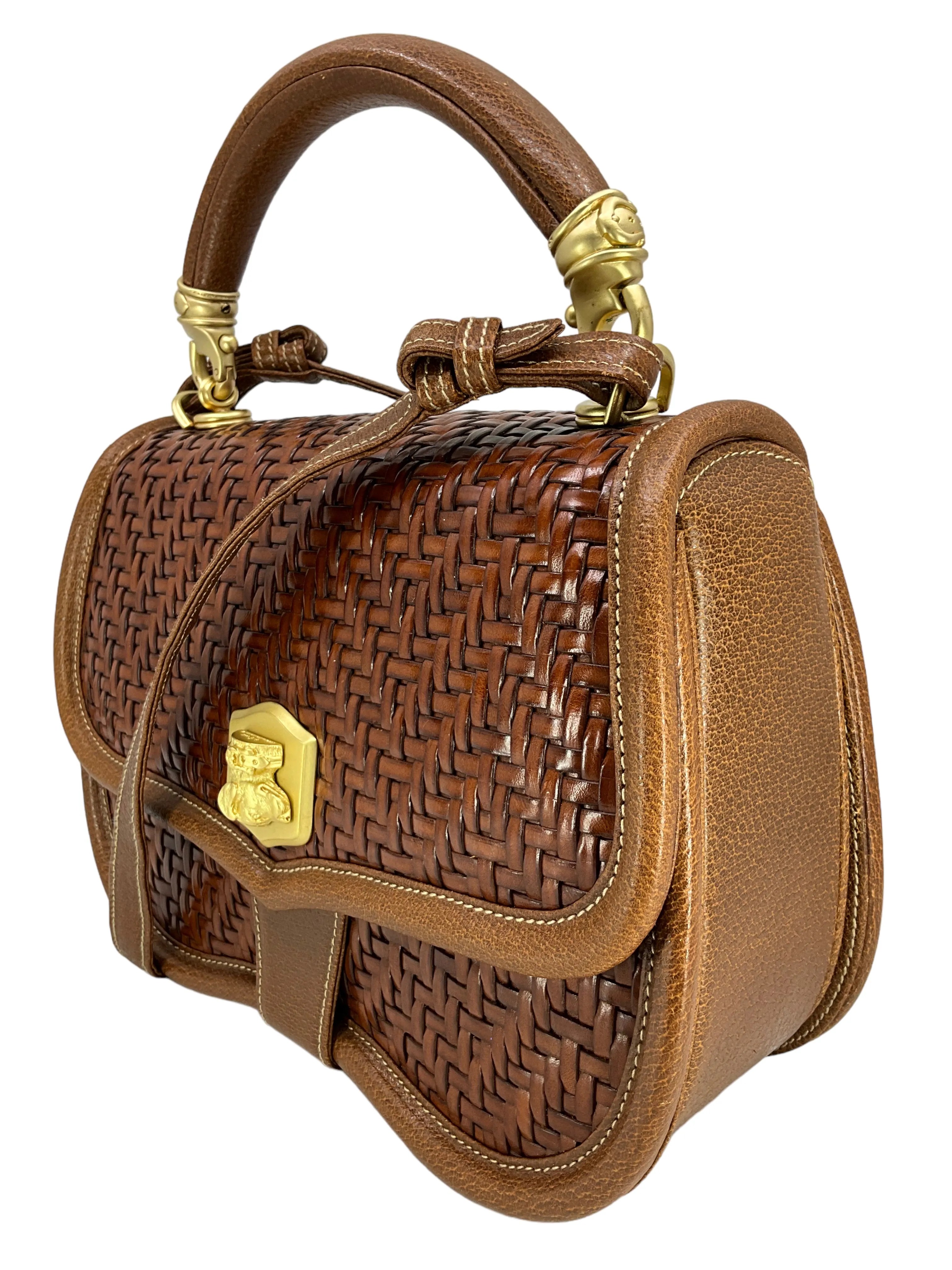 Barry Kieselstein-Cord Dog Head Satchel Bag with Woven Leather Strap