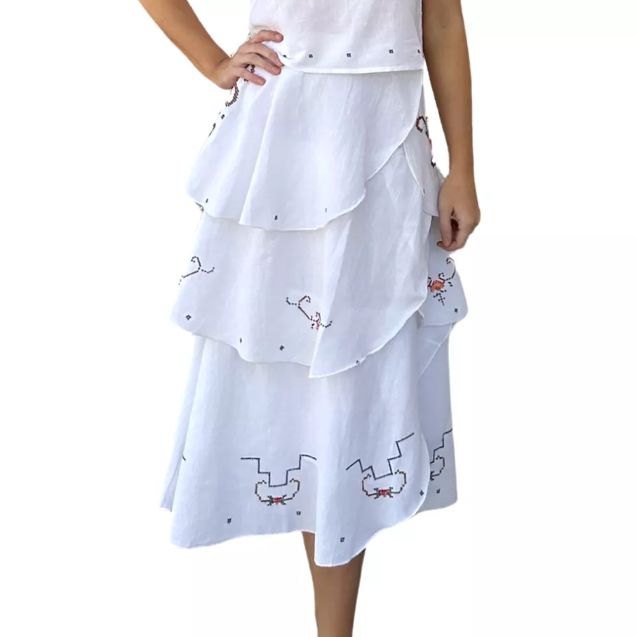 Berenice Layered Skirt with Embroidered Pattern