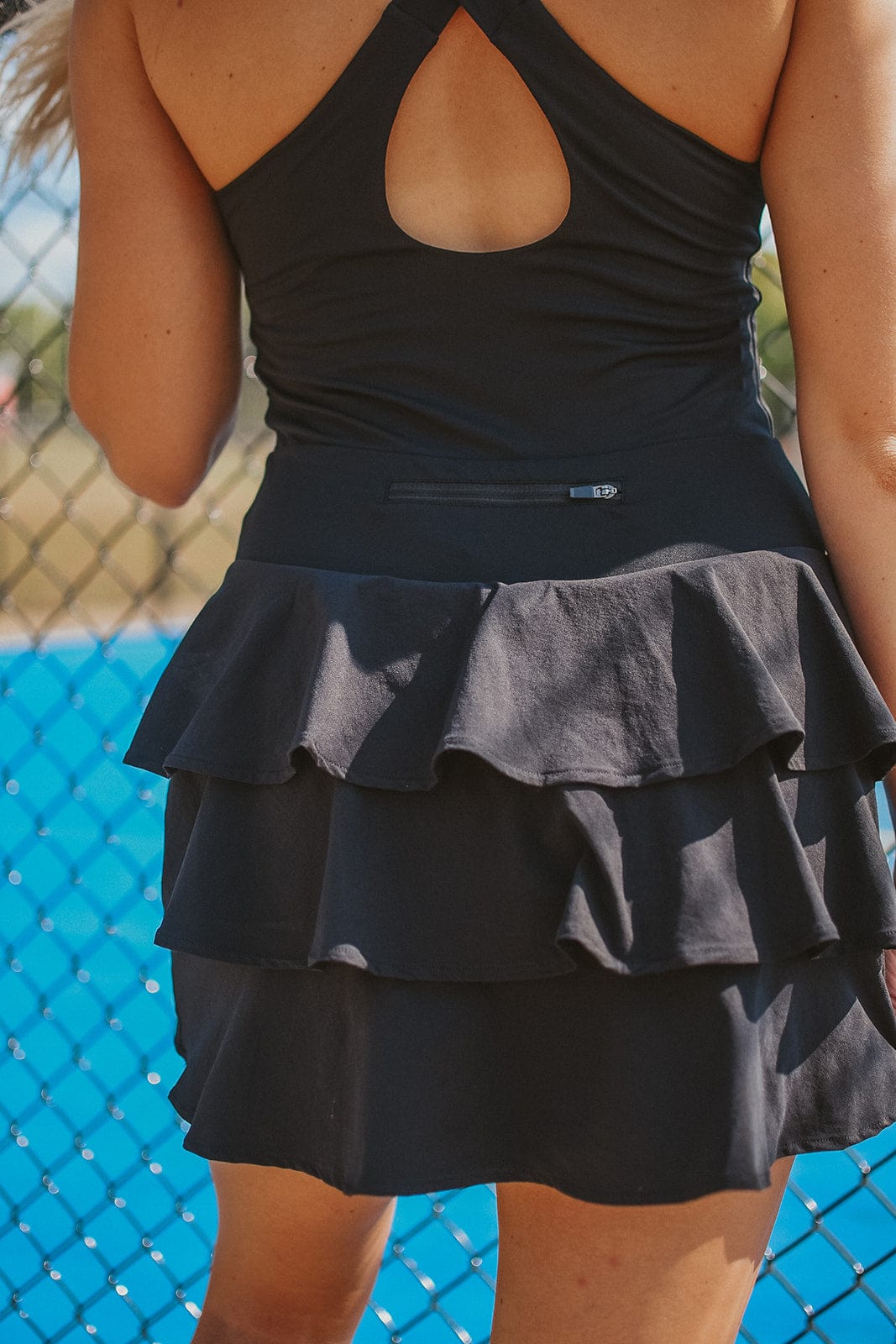 Black Athletic Dress with Ruffle Back