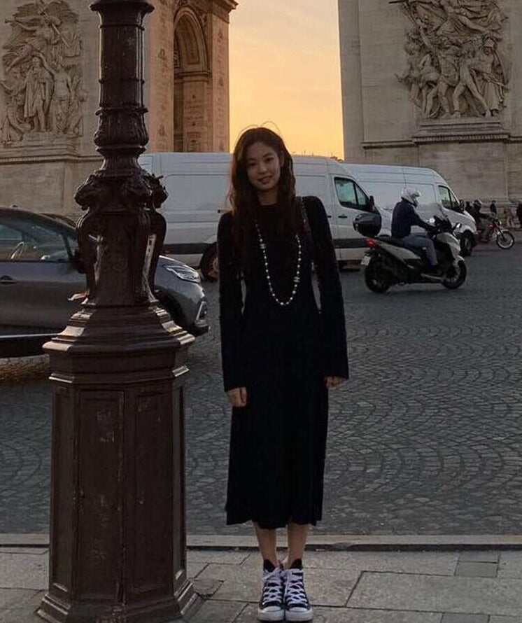 Black Chic Sweater Dress Blackpink Jennie Jenny Style - Long Outfits Kpop Fashion - Wedding Dinner - Dating Party - Clubber