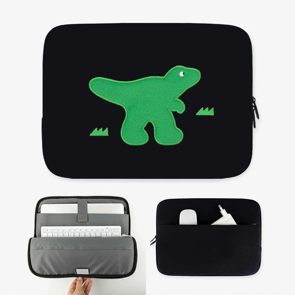 Black Green Dinosaur embroidered Laptop Sleeves iPad 13 14 15 inch Custom Cases Pouches Protective Covers Square Handbags