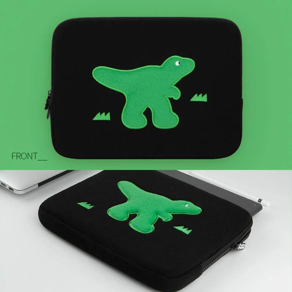 Black Green Dinosaur embroidered Laptop Sleeves iPad 13 14 15 inch Custom Cases Pouches Protective Covers Square Handbags