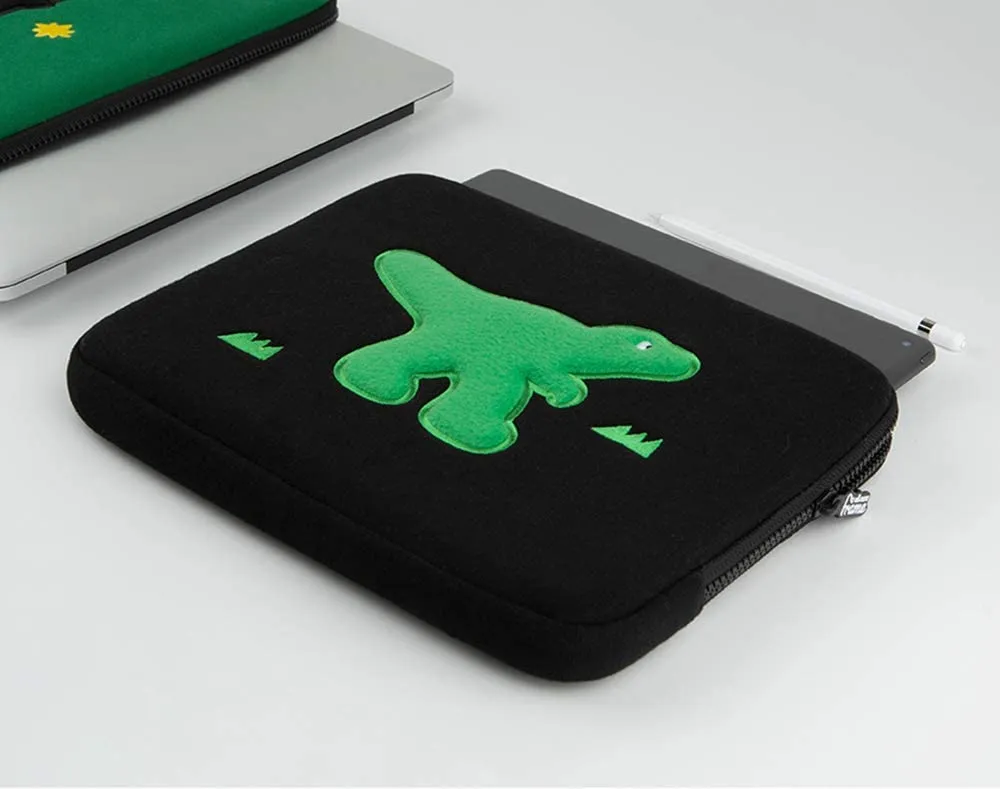 Black Green Dinosaur embroidered Laptop Sleeves iPad 13 14 15 inch Custom Cases Pouches Protective Covers Square Handbags