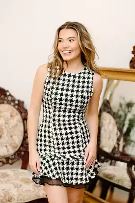 Black Houndstooth Ruffle Hem Dress – Shop Now!