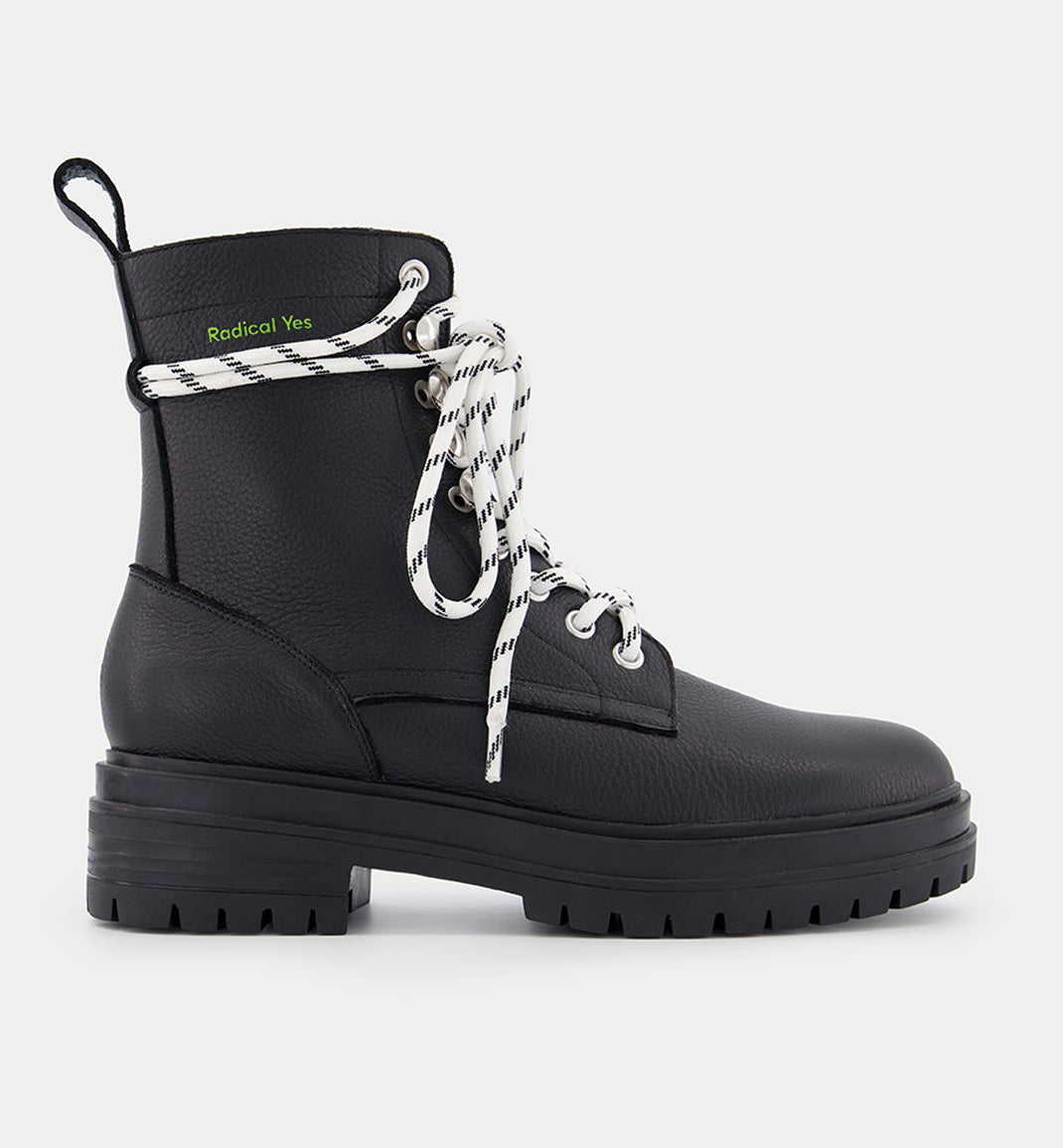 Black Leather Lace Up Boot - Peace