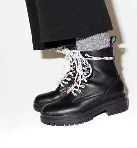 Black Leather Lace Up Boot - Peace