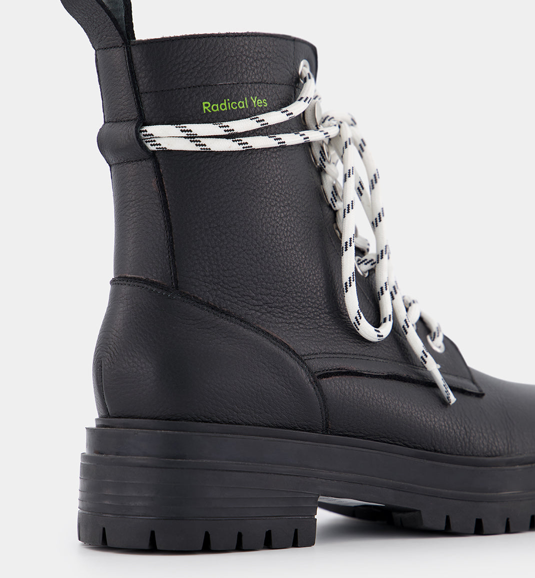 Black Leather Lace Up Boot - Peace