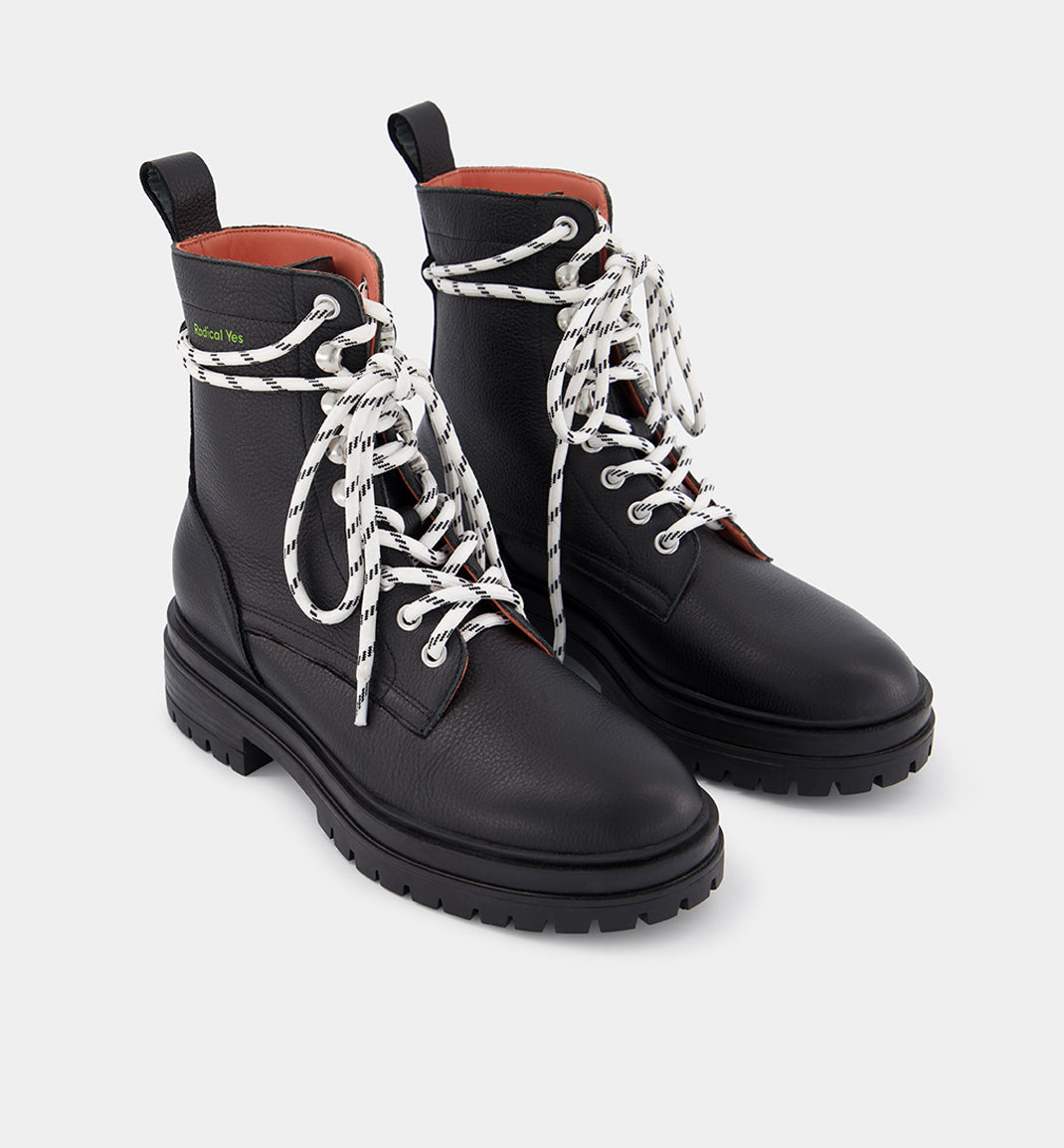 Black Leather Lace Up Boot - Peace