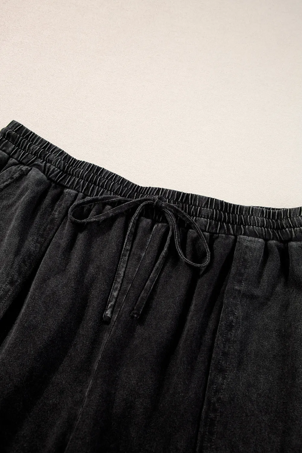 Black Plus Mineral Wash Wide Leg Cropped Pants with Exposed Seams