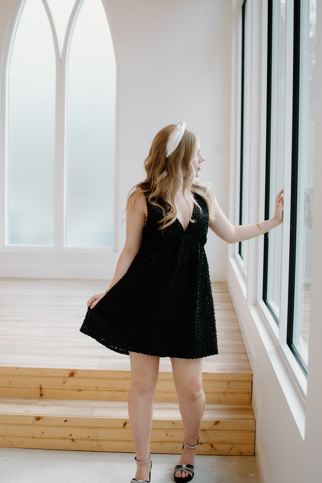 Black Sleeveless Textured Mini Dress