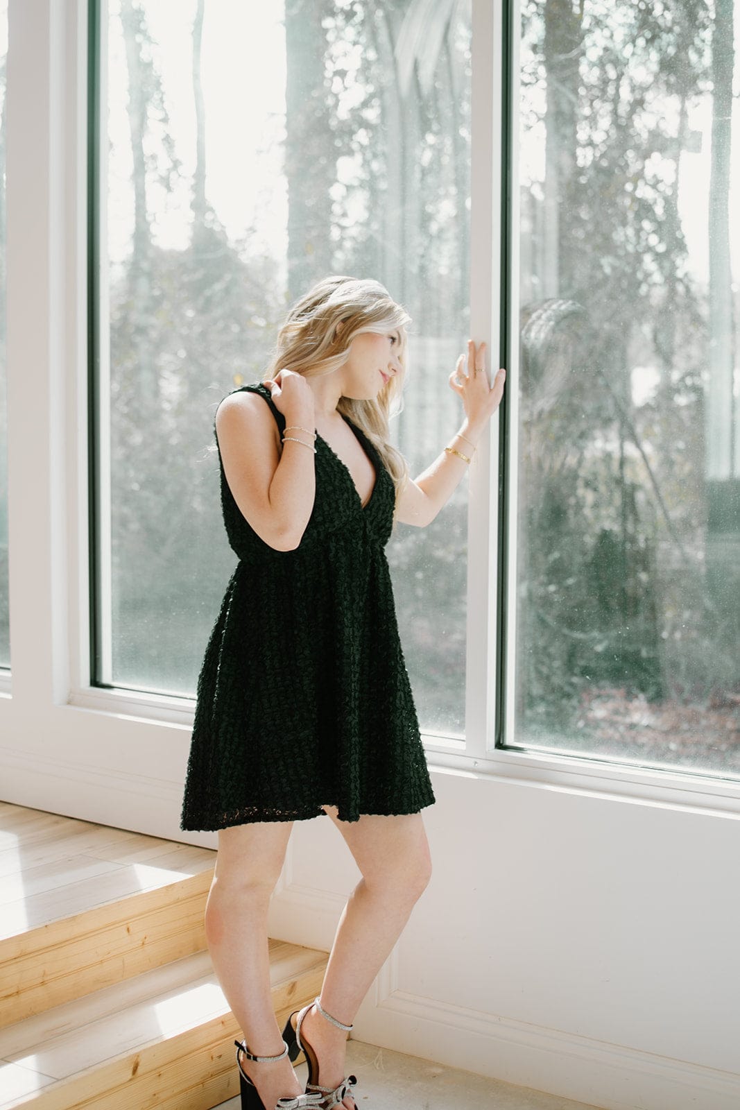 Black Sleeveless Textured Mini Dress