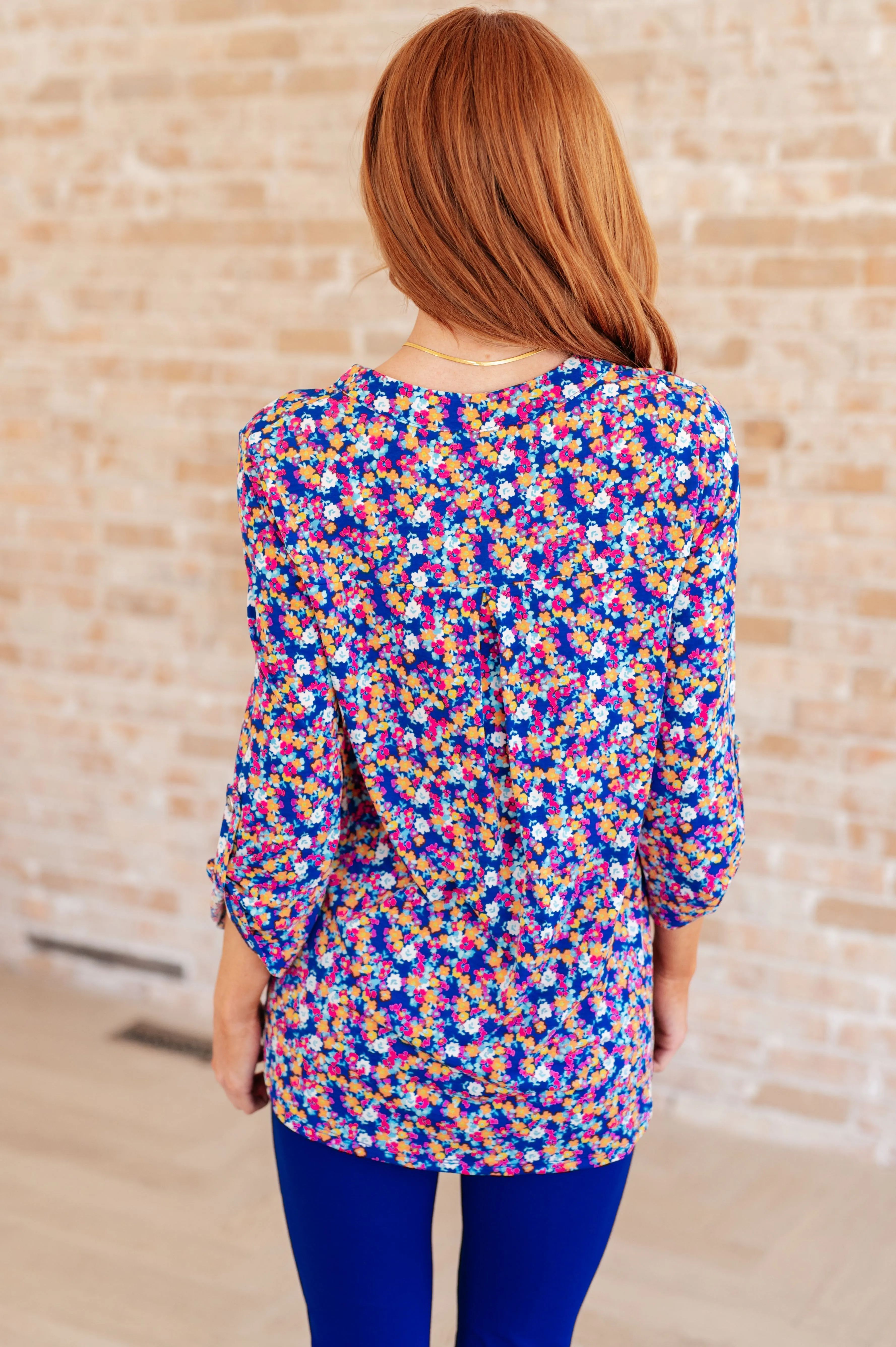 Blue and Pink Retro Ditsy Floral Lizzy Top