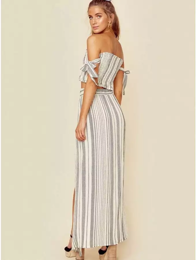 Blue Boho Stripe High Waisted Wrap Skirt - Grace Life