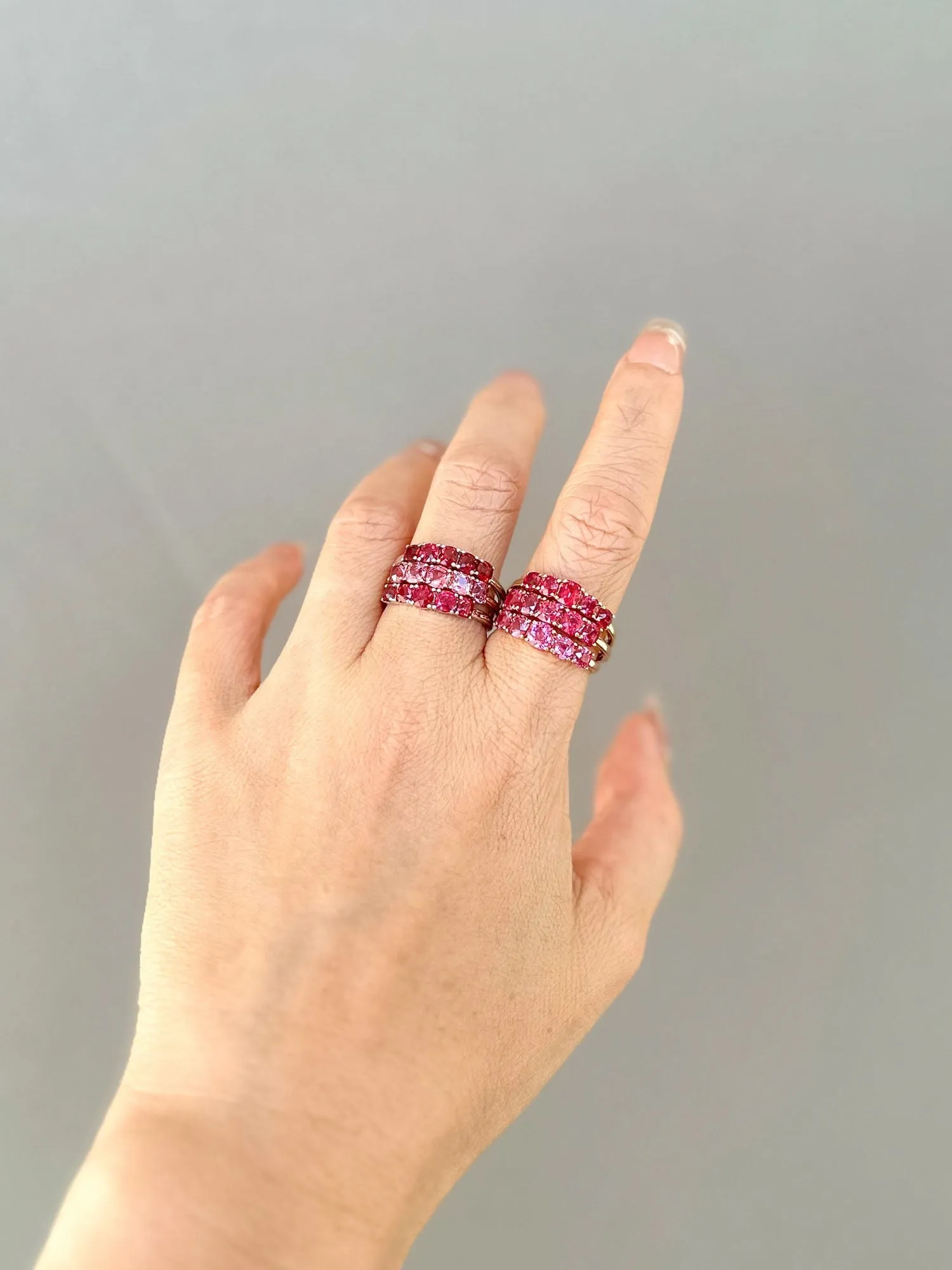 Bright Pink Red Spinel Stacking Band - 14K Gold - R5085